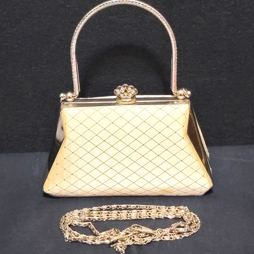 Beautiful‎ And Elegant Vintage Evening Handbag With Metal Shoulder Strap